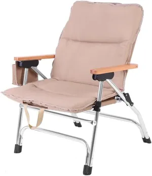 Folding Deck Chair Padded Camping Garden Fishing Chairs with Steel Frame,Adjustable Foldable Dining 4-Position Recliner (Khaki) (Khaki)