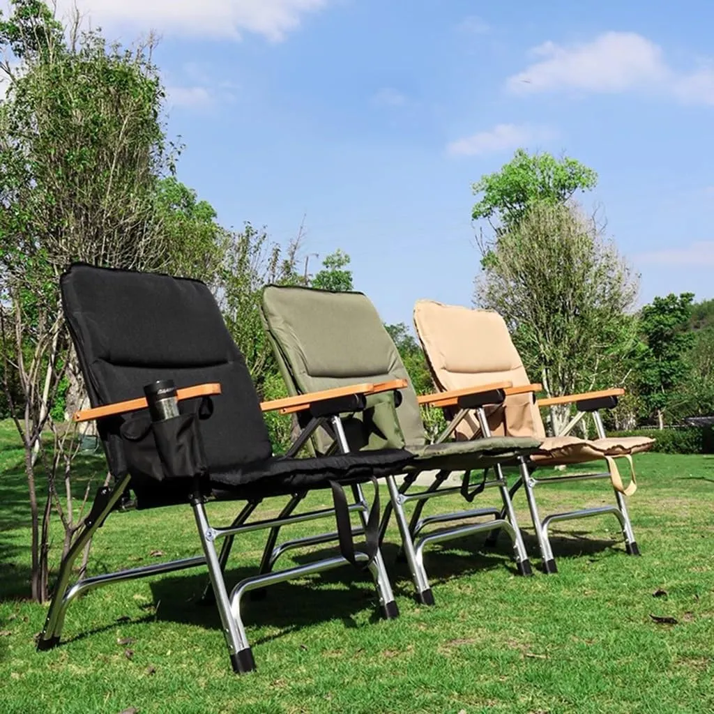 Folding Deck Chair Padded Camping Garden Fishing Chairs with Steel Frame,Adjustable Foldable Dining 4-Position Recliner (Khaki) (Khaki)