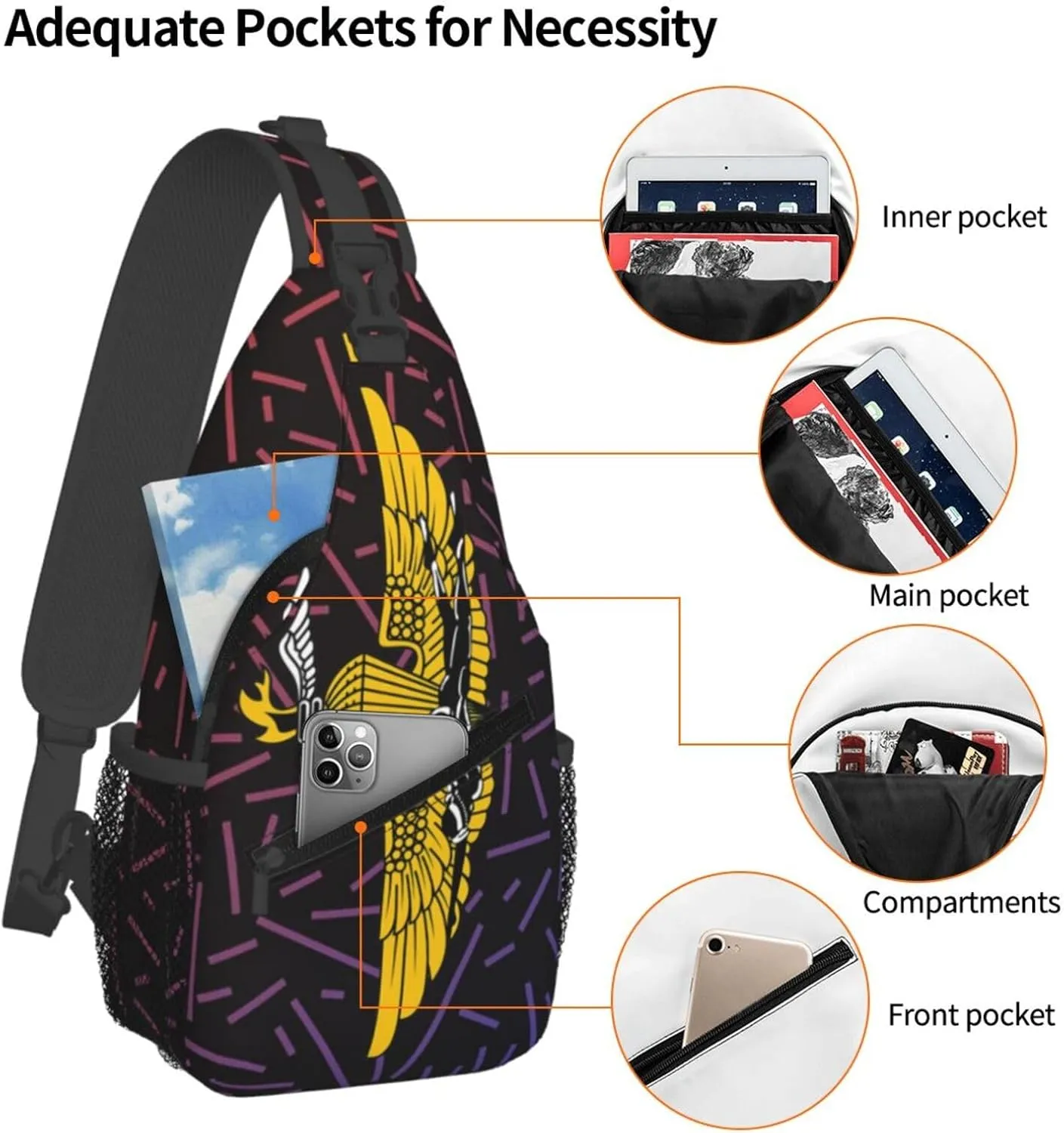 Force Reconnaissance Recon Emblem Crossbody For Men Women Sling Chest Bag Shoulder Bag Lightweight One Strap Backpack Multipurpose Travel Hiking Daypack