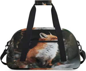 Forest Fox Gym Duffel Bag for Men Women Red Fox Sports Tote Bag with Adjustable Shoulder Strap for Dance Gymnastics Traveling Outdoor Camping Overnight Stay