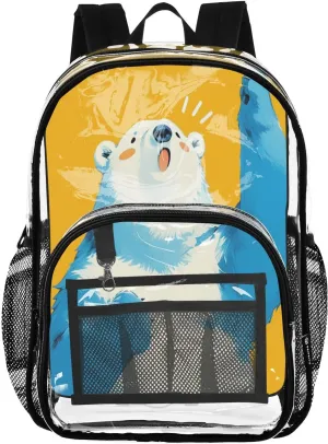 FRODOTGV Excited Blue Polar Bear Backpack for School Clear Clear Book Bag for Girls See Through Transparent PVC Bags