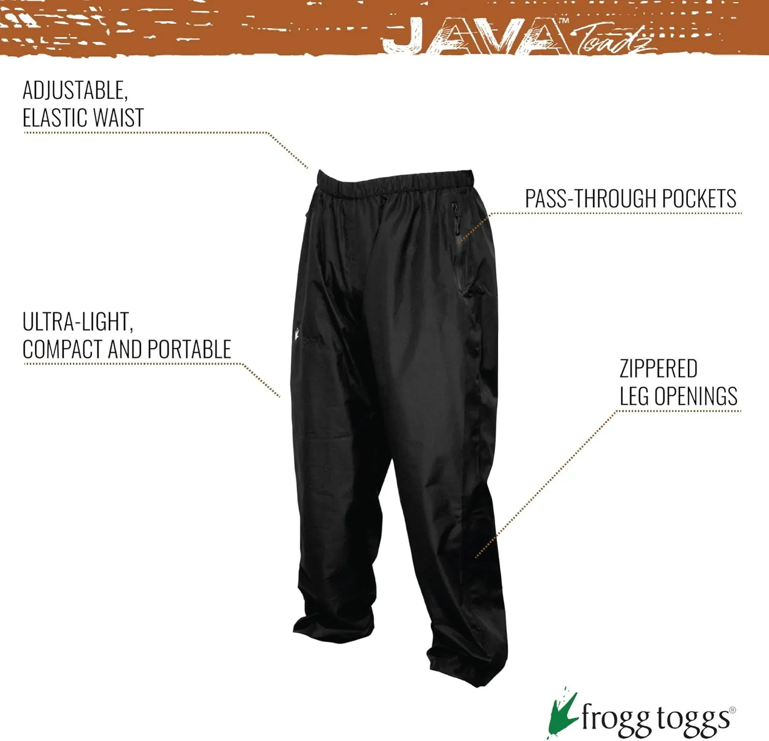 FROGG TOGGS Women's Java Toadz 2.5 Ultra Light 3-Layer Waterproof Breathable Rain Pant