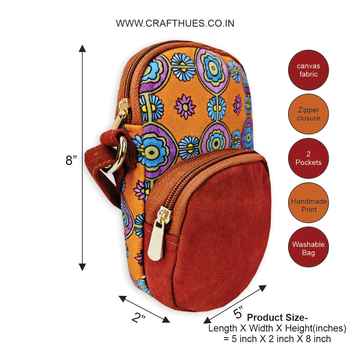 Front Pocket Mobile Sling- Orange Tile