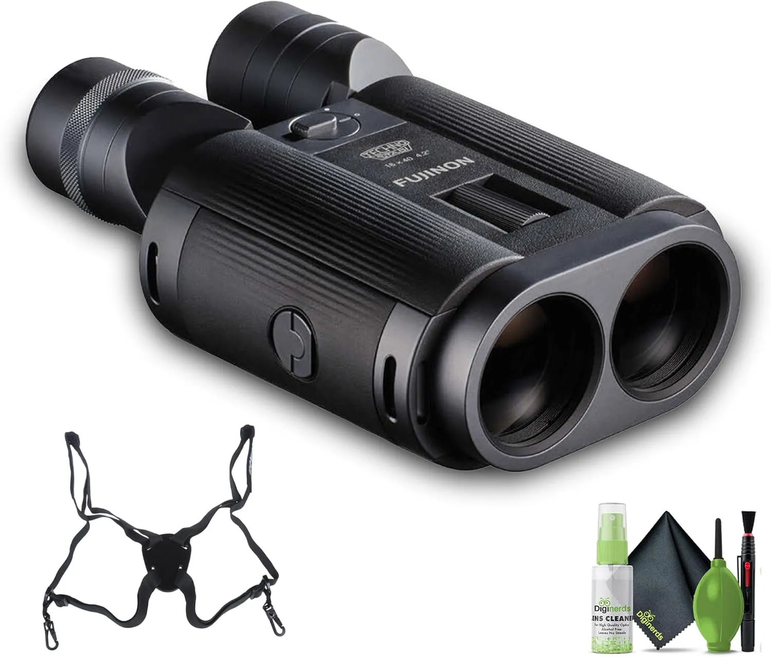 Fujifilm FUJINON Techno-STABI TS-L1640 16x40 Stabilized Binoculars with Electronic Stabiliz   ProStaff Suspender Harness Binocular Strap   Cleaning kit