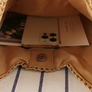 FUNSEED Retro Tote for Women, Fashion Hollow Out Large Triangle Handbag Large Capacity Portable Straw Bag for Vacation