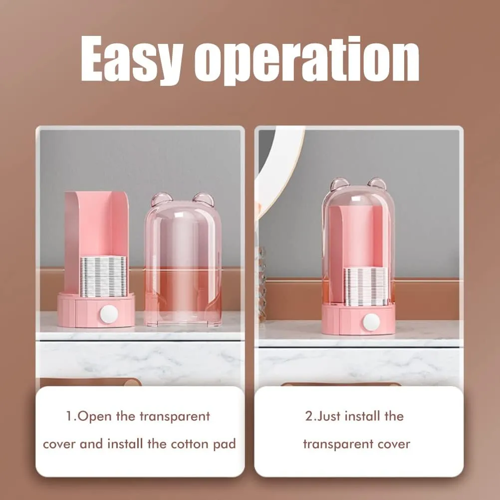 Fydun Automatic Cotton Pad Dispenser, Press Out Makeup Canisters Holder Cosmetic Translucent Wall Mounted Design ABS L Best Women Ink Blue Get 50 Pads (#1)