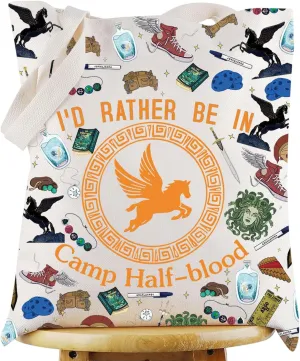 G2TUP Orange Horse Movie Tote Bag Heroes of Olympus Inspired Gift I'd Rather Be In Camp Half-blood Shoulder Bag Horse Merch