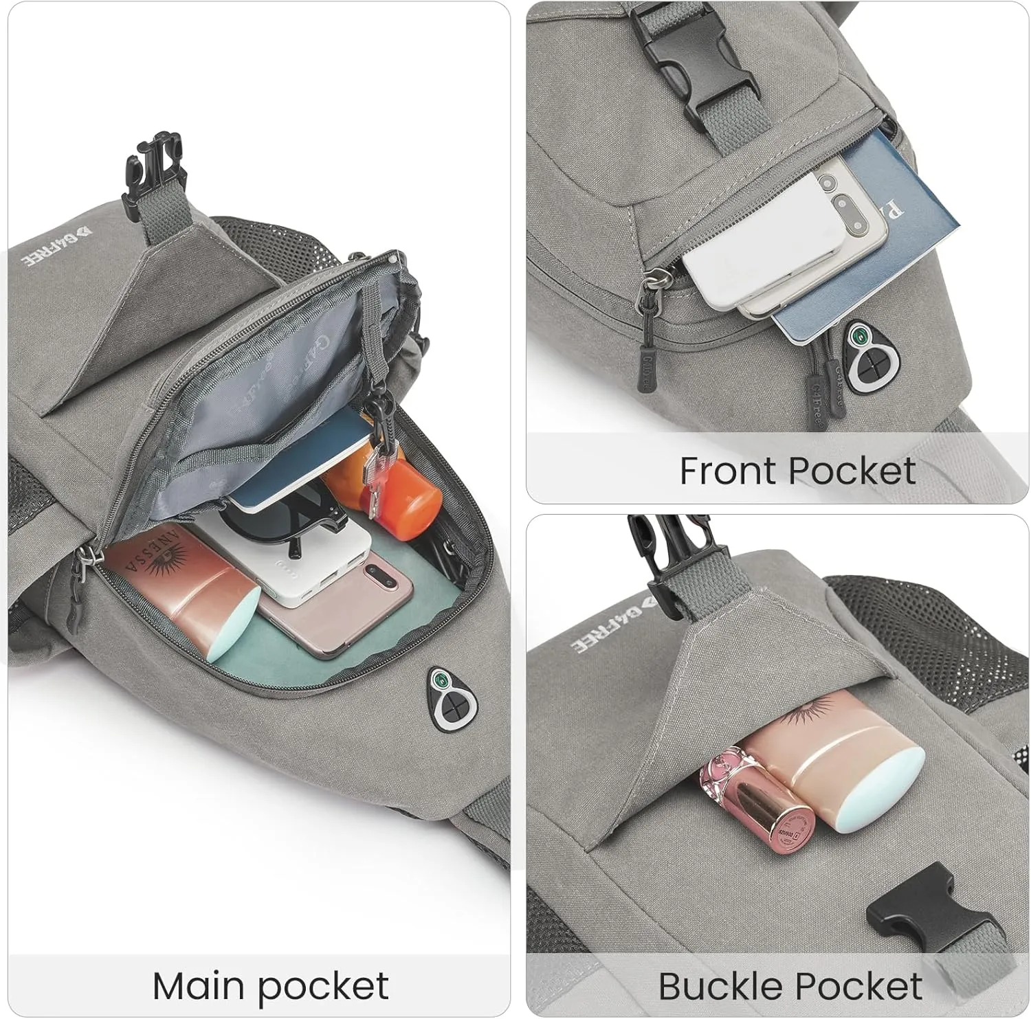 G4Free Canvas Sling Bag Crossbody Backpack with USB Charging Port & RFID Blocking, Hiking Daypack Chest Bag for Women Men