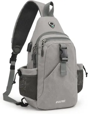 G4Free Canvas Sling Bag Crossbody Backpack with USB Charging Port & RFID Blocking, Hiking Daypack Chest Bag for Women Men