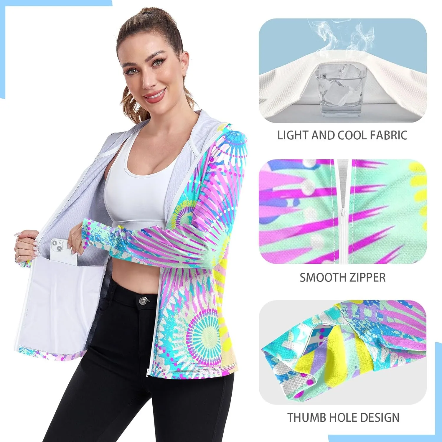 GAIGEO Bright Tropical Leaves White Women Jacket Breathable Cool UPF 50  Summer Jacket Women, XXL