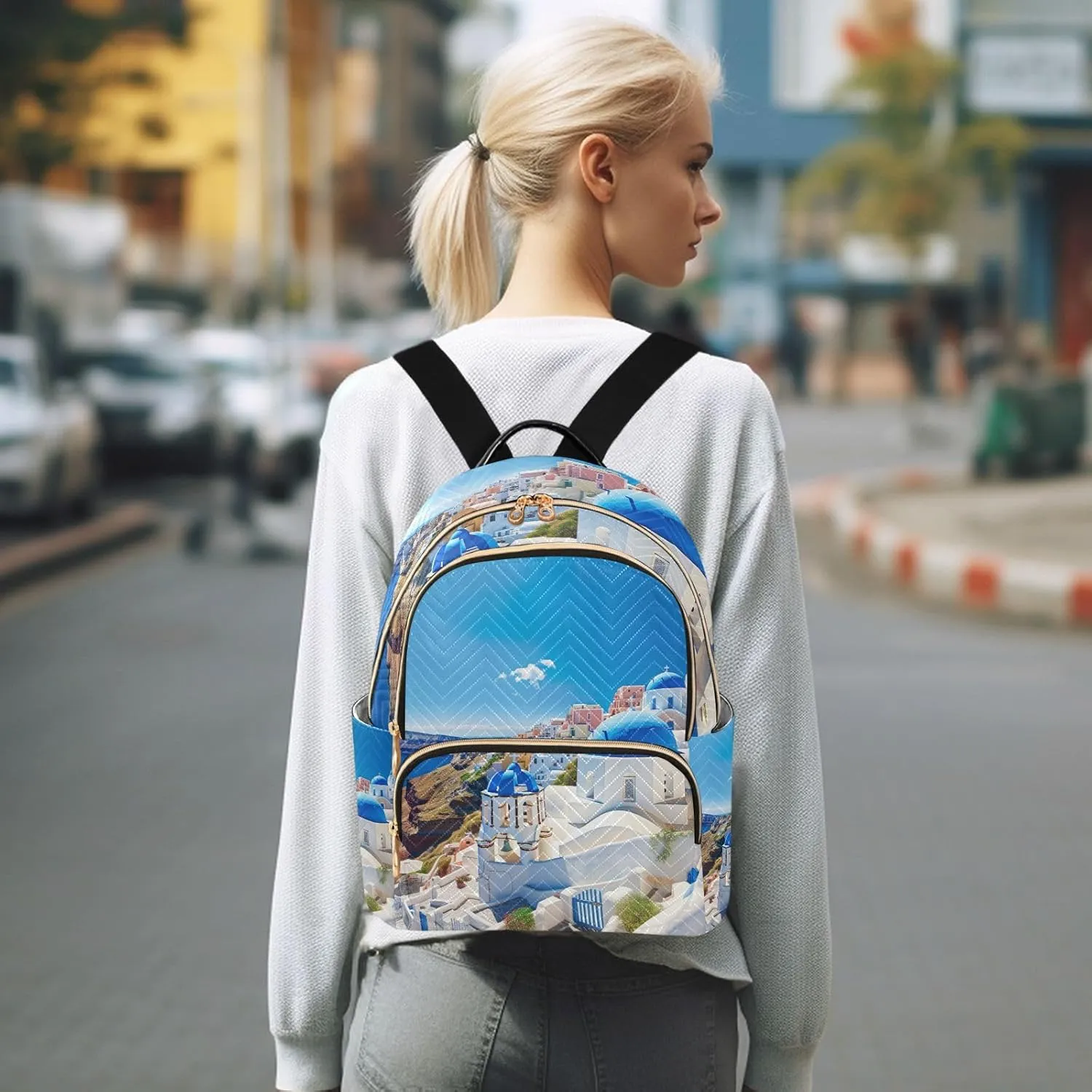 GAIGEO Buildings with a Blue Dome Fashionable Backpack, Backpack with Pockets, Womens Travel Backpack, S