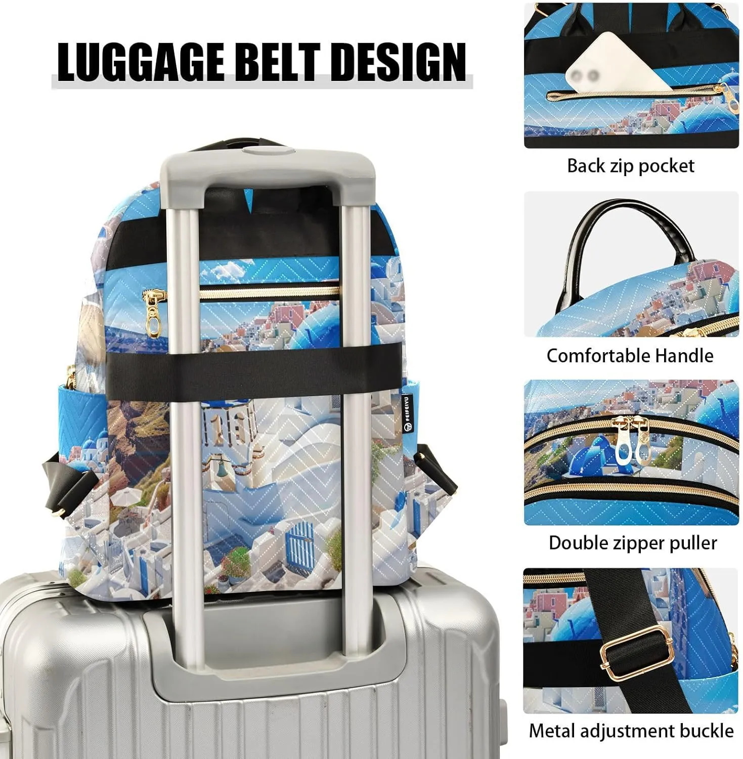 GAIGEO Buildings with a Blue Dome Fashionable Backpack, Backpack with Pockets, Womens Travel Backpack, S