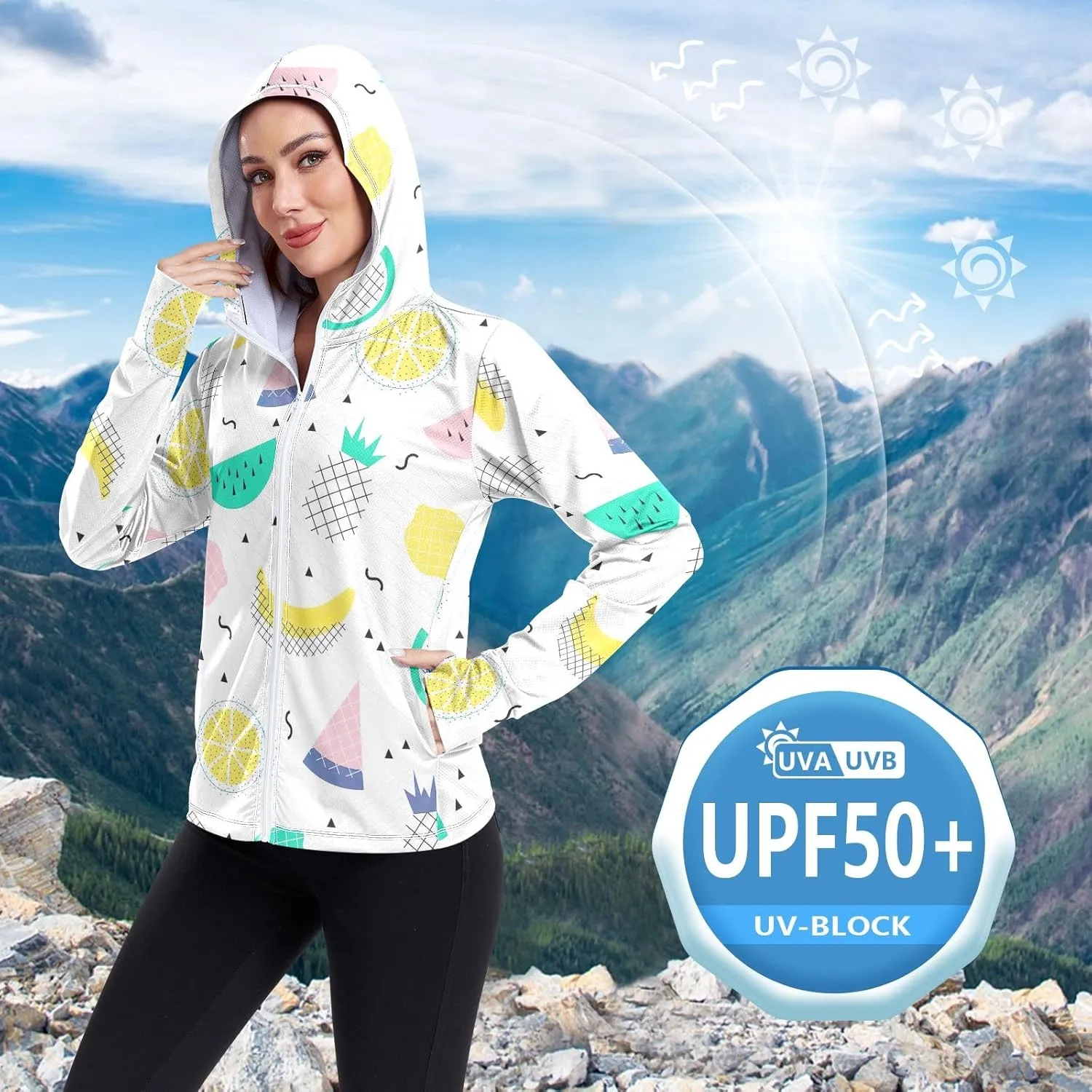 GAIGEO Colorful Palms Leaves Women Jacket UPF 50  Lightweight Summer Jacket Women, Breathable Fabric, S