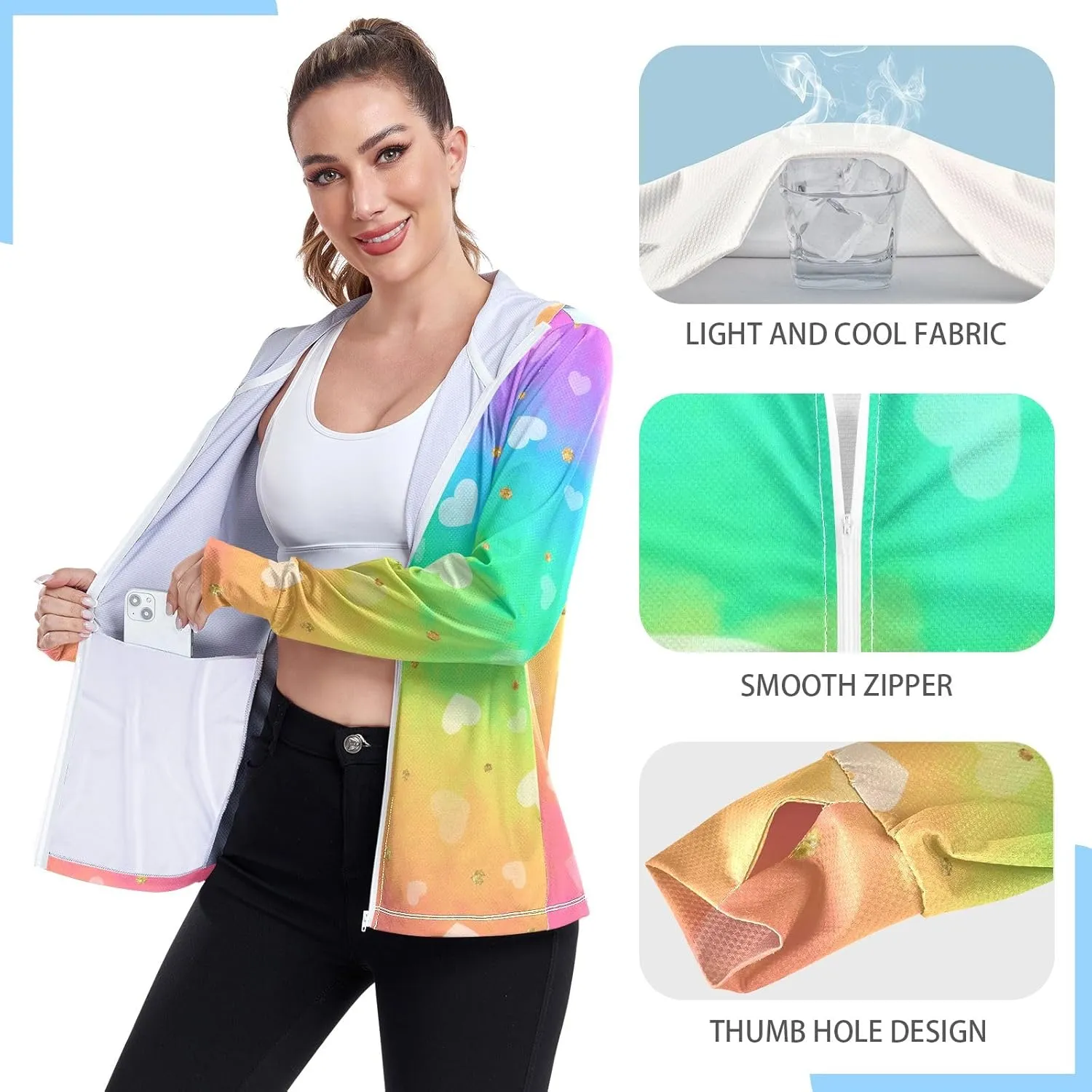 GAIGEO Girly Purple and Blue Ombre Women Jacket UPF 50  Lightweight Uv Protection Clothing Women, Breathable Fabric, S