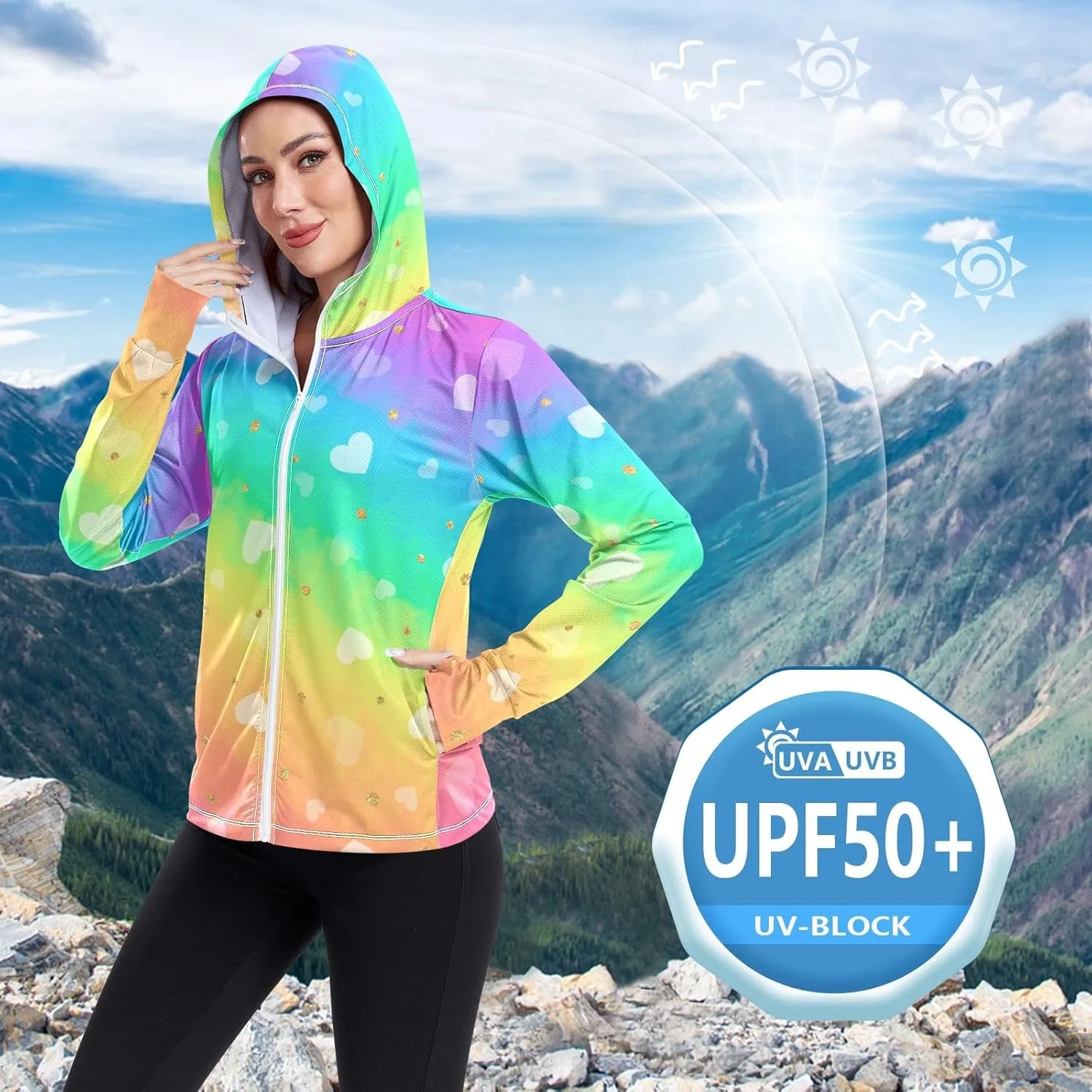 GAIGEO Girly Purple and Blue Ombre Women Jacket UPF 50  Lightweight Uv Protection Clothing Women, Breathable Fabric, S