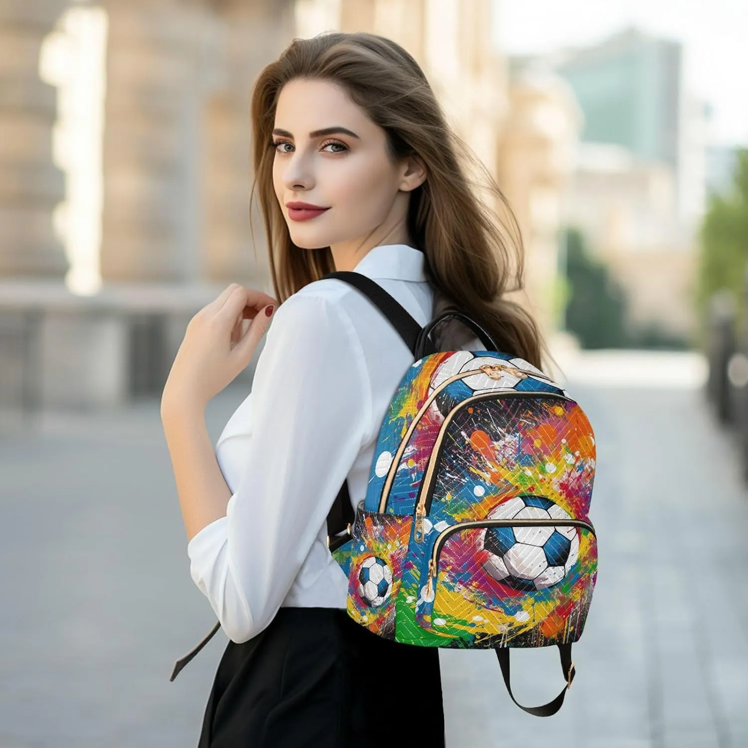 GAIGEO Rainbow Soccer Ball Fashionable Backpack, Womens Carry on Backpack, Fashionable Backpack for Women, M