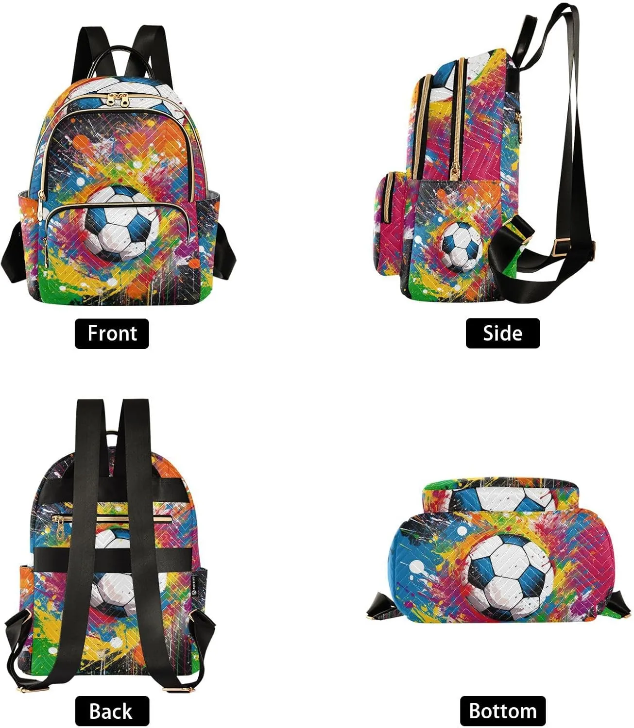 GAIGEO Rainbow Soccer Ball Fashionable Backpack, Womens Carry on Backpack, Fashionable Backpack for Women, M