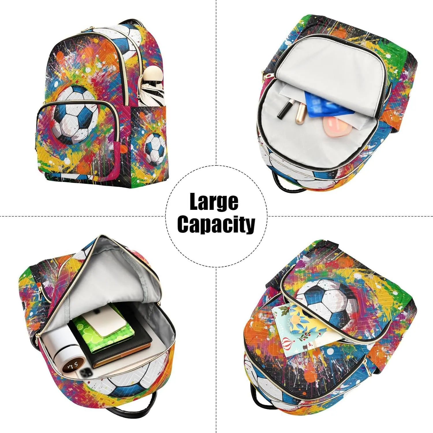 GAIGEO Rainbow Soccer Ball Fashionable Backpack, Womens Carry on Backpack, Fashionable Backpack for Women, M