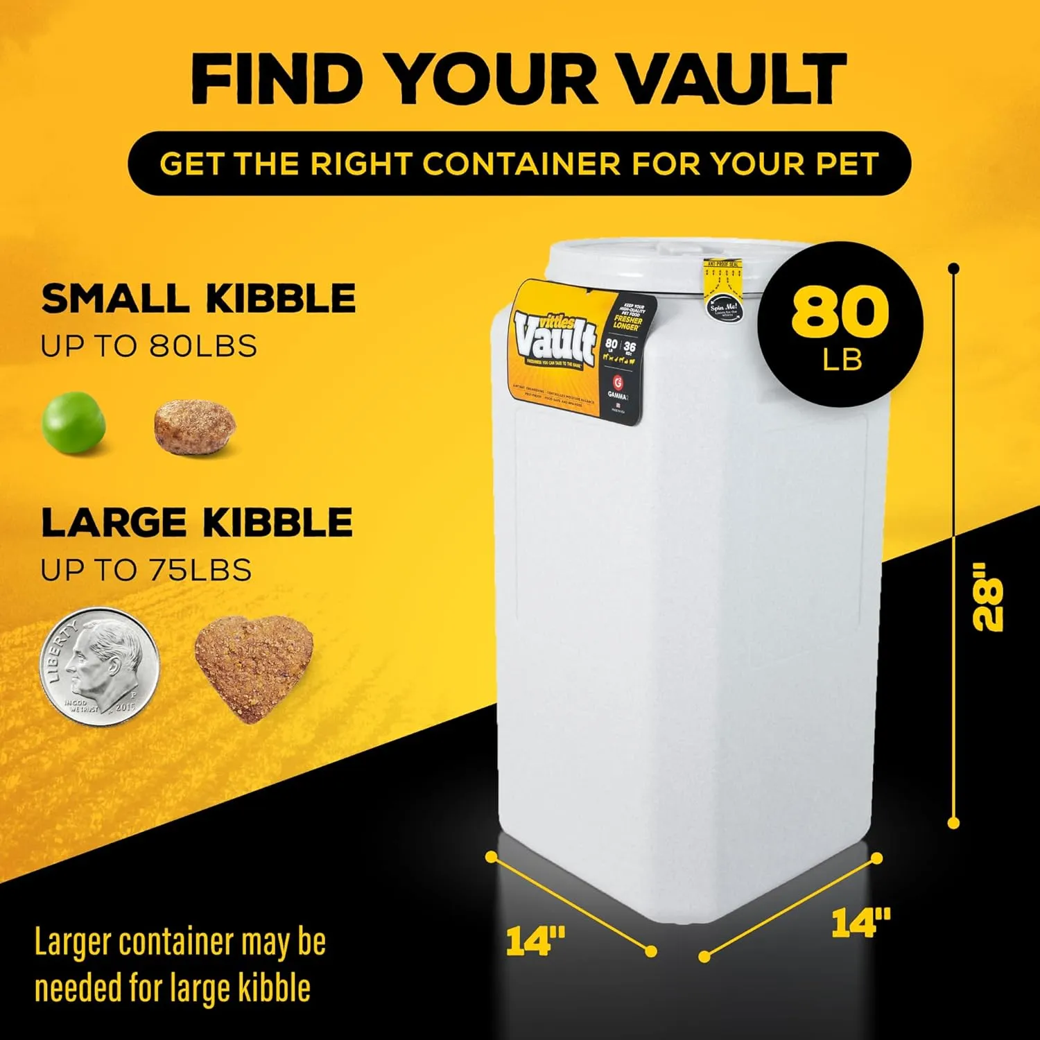 Gamma2 Vittles Vault Pet Food Storage Containers - Sealed Dog and Cat Food Storage Container, Fits up to 80lbs, Made in the USA - [14"L x 28"H]
