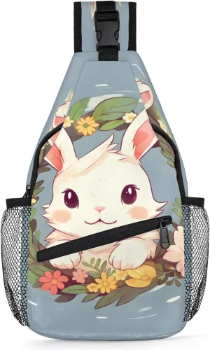 Garland Rabbit Sling Bag for Women Men Crossbody Sling Backpack Anti Thief Travel Chest Backpack for Hiking Traveling Leisure