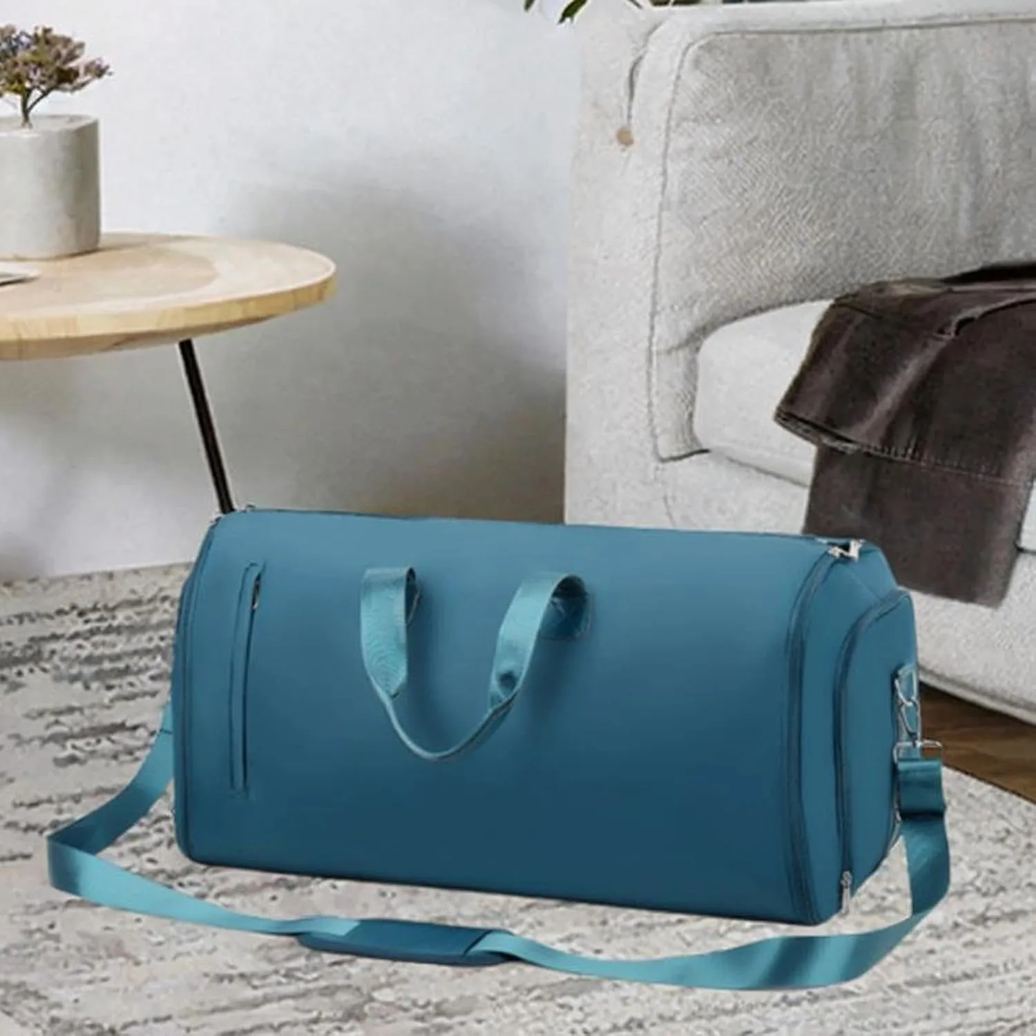 Garment Bag Weekender Bag Leather Duffle Bag for for Men Camping Hiking Outdoor, Blue
