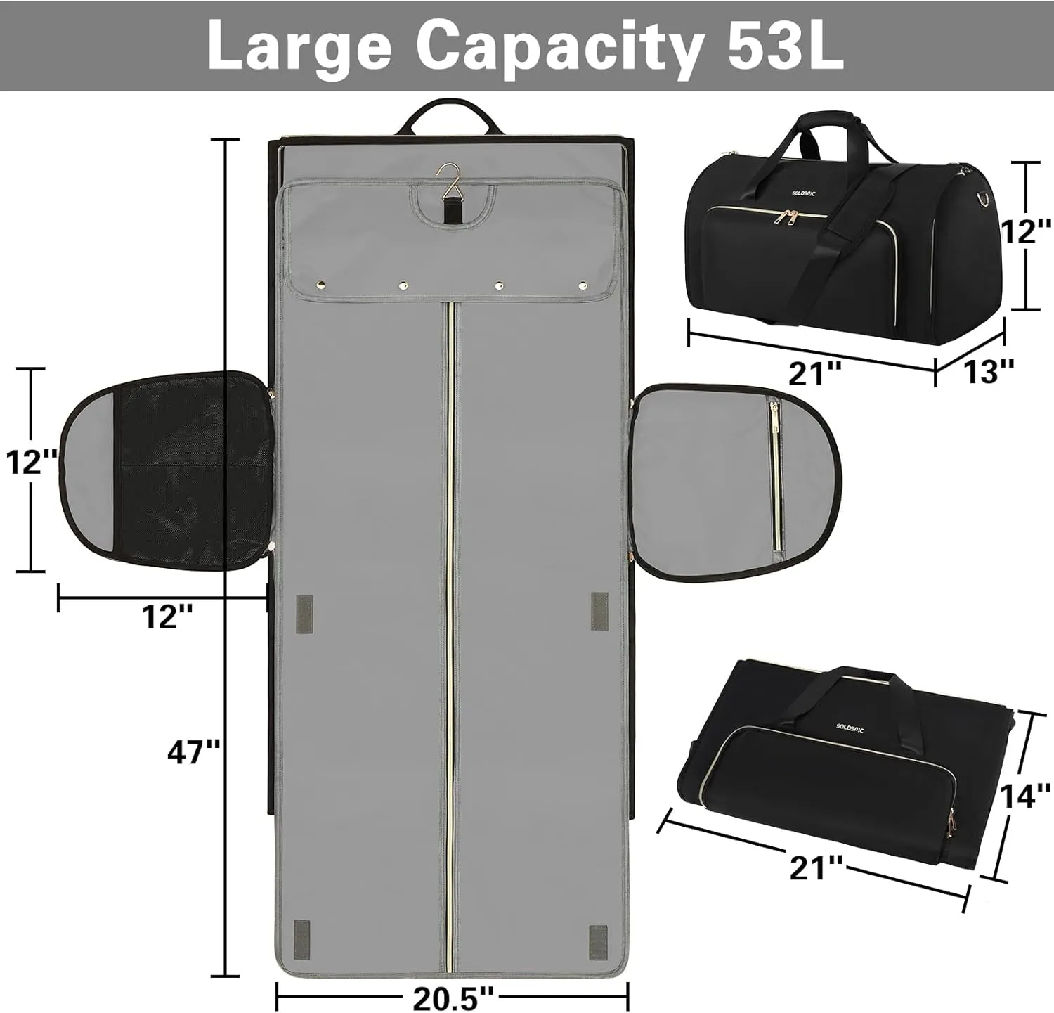 Garment Bags for Travel, Convertible Garment Duffle Bag with Shoulder and Backpack Straps for Men Women, 3 in 1 Suitcase Suit Travel Bag with 2 Shoes Cover for Wedding Weekend Work Trip