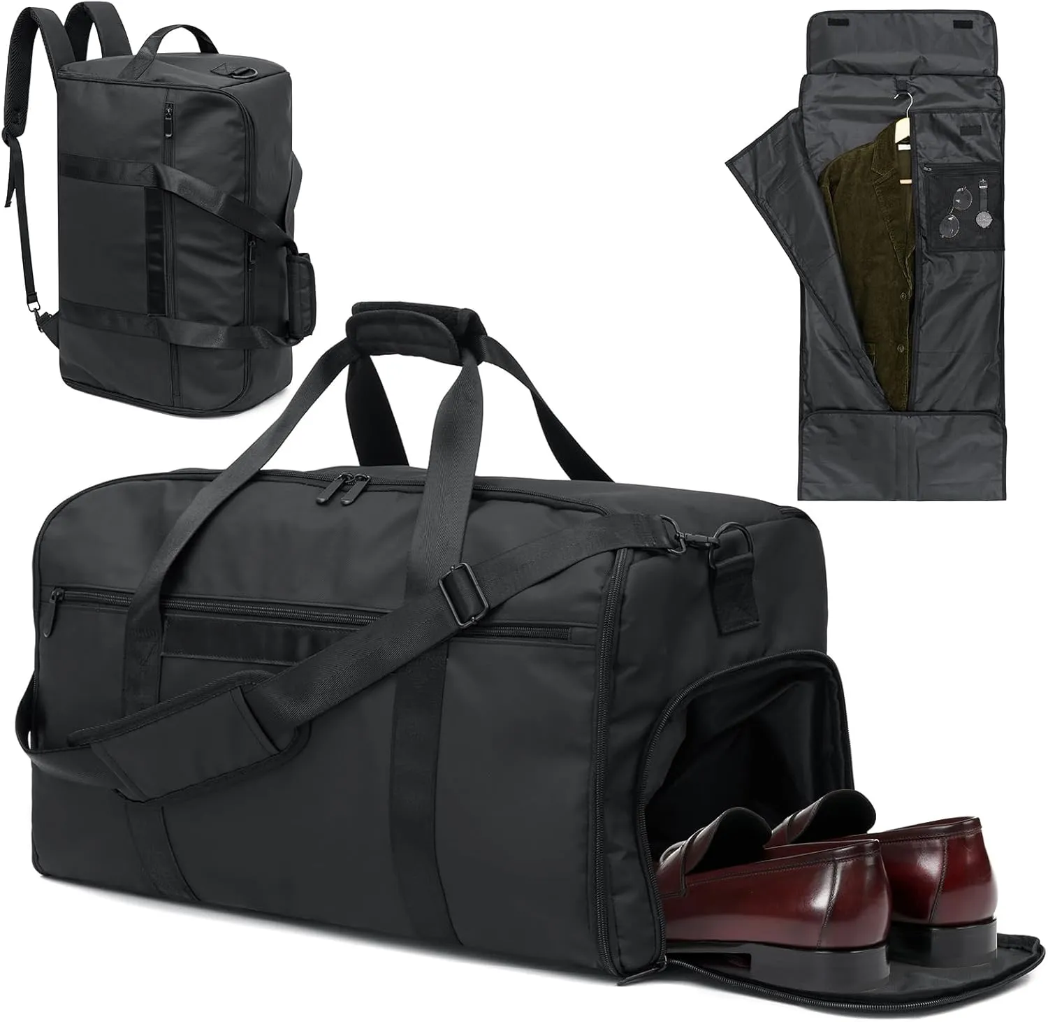 GARPROVM Garment Duffle Bags for Travel, 4 in 1 Convertible Garment Bags with Shoe Compartment Removable Suit Bag, Waterproof Carry On Luggage Bag Backpack for Short Trip, Weekender Bag for Men Women