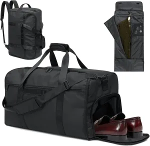 GARPROVM Garment Duffle Bags for Travel, 4 in 1 Convertible Garment Bags with Shoe Compartment Removable Suit Bag, Waterproof Carry On Luggage Bag Backpack for Short Trip, Weekender Bag for Men Women