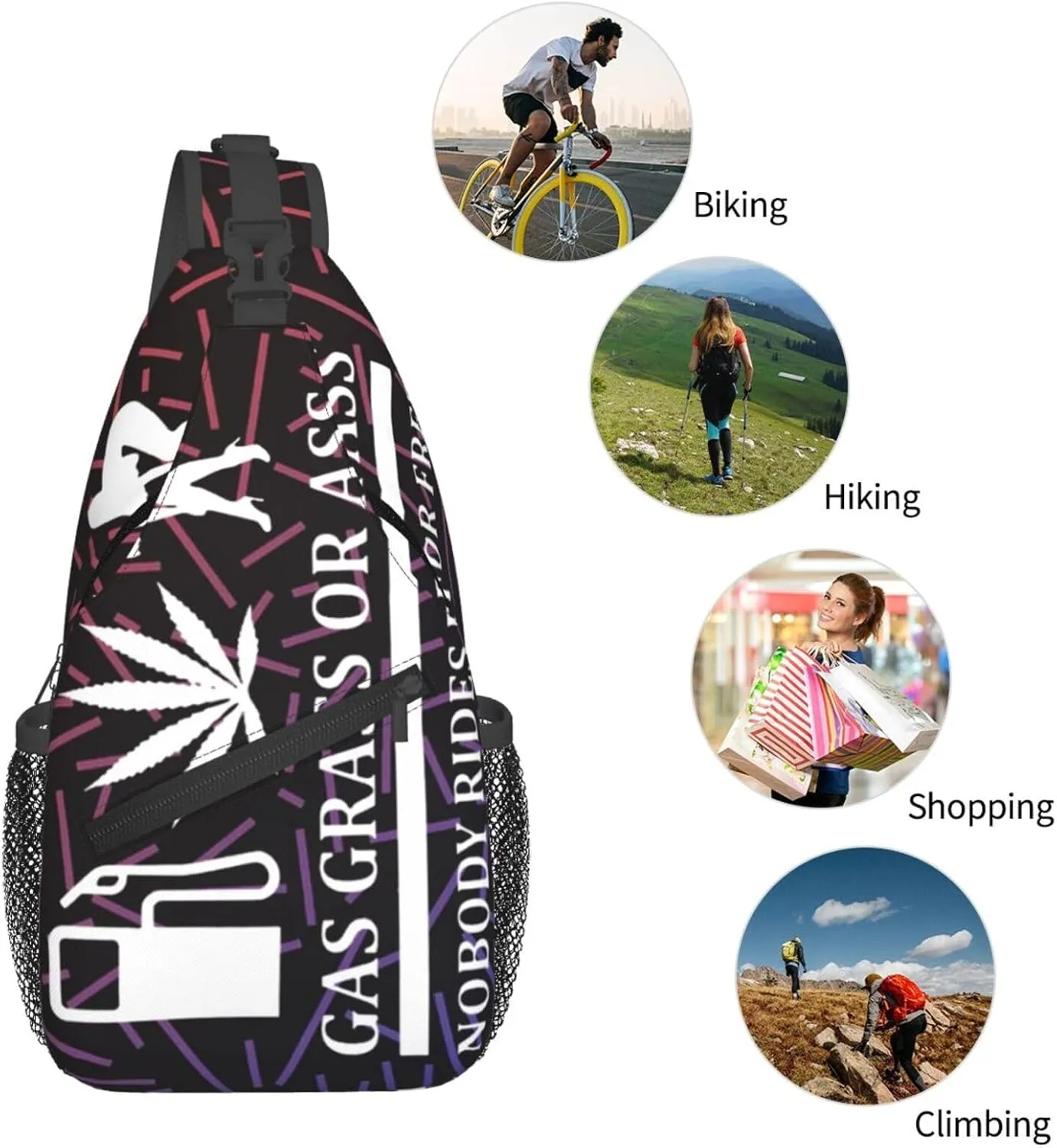 Gas Grass Or Ass Nobody Rides For Free Small Crossbody Backpack Sling Bag For Men Women Mini One Shoulder Chest Bags Gym Sport Travel Hiking Daypack