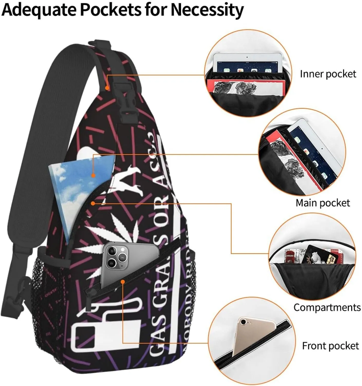 Gas Grass Or Ass Nobody Rides For Free Small Crossbody Backpack Sling Bag For Men Women Mini One Shoulder Chest Bags Gym Sport Travel Hiking Daypack