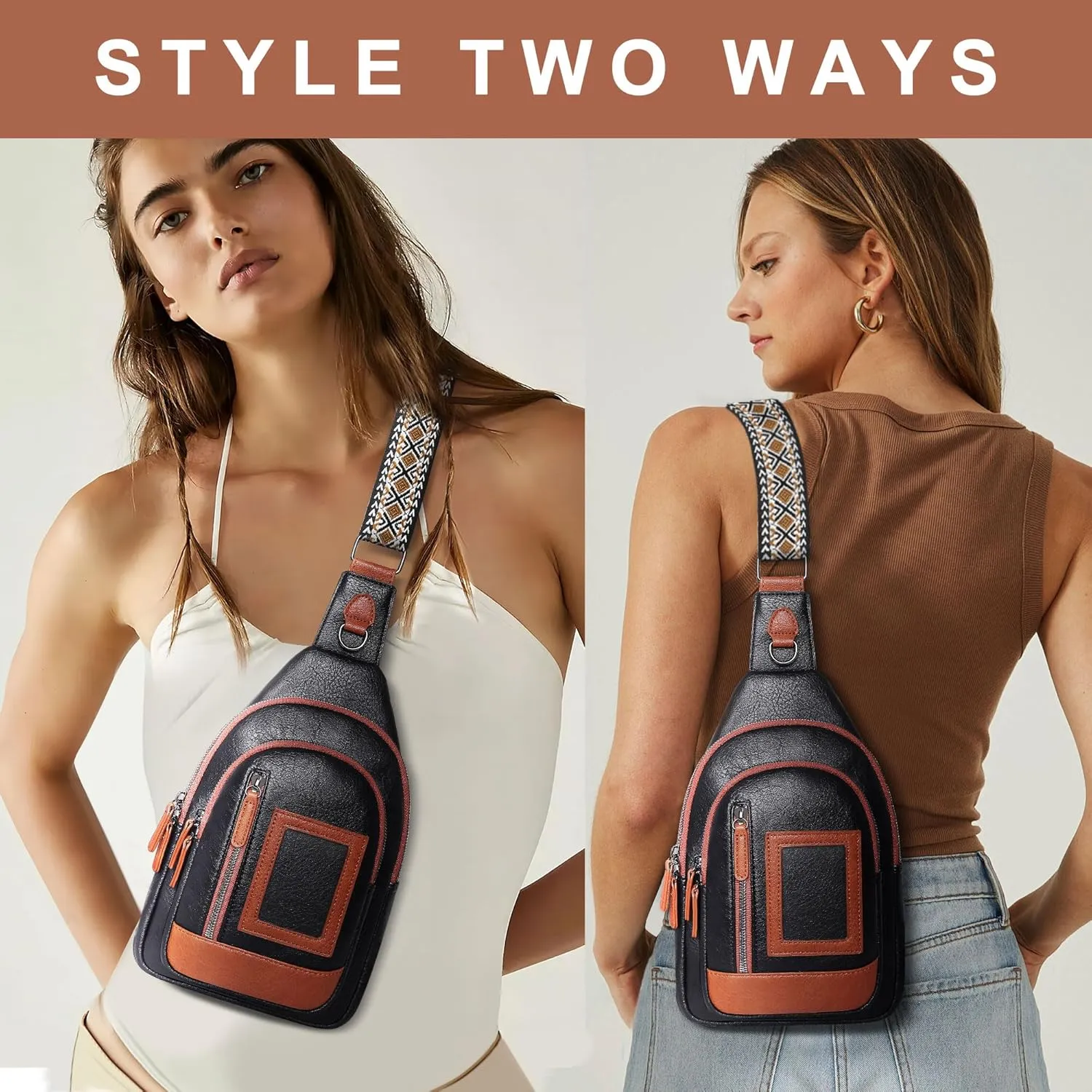 GEEAD Crossbody Sling Bags for Women Vegan Leather Fanny Pack Shoulder Bag Chest Bag Sling Backpack Small Travel Bag