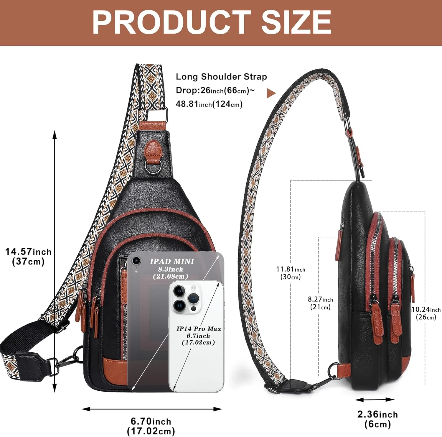 GEEAD Crossbody Sling Bags for Women Vegan Leather Fanny Pack Shoulder Bag Chest Bag Sling Backpack Small Travel Bag