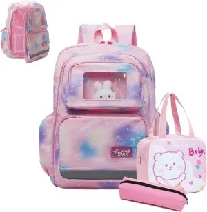 Geerlaqaly backpack, cute 180 ° zipper backpack, 17 inches, daily travel, with lunch bag,pink