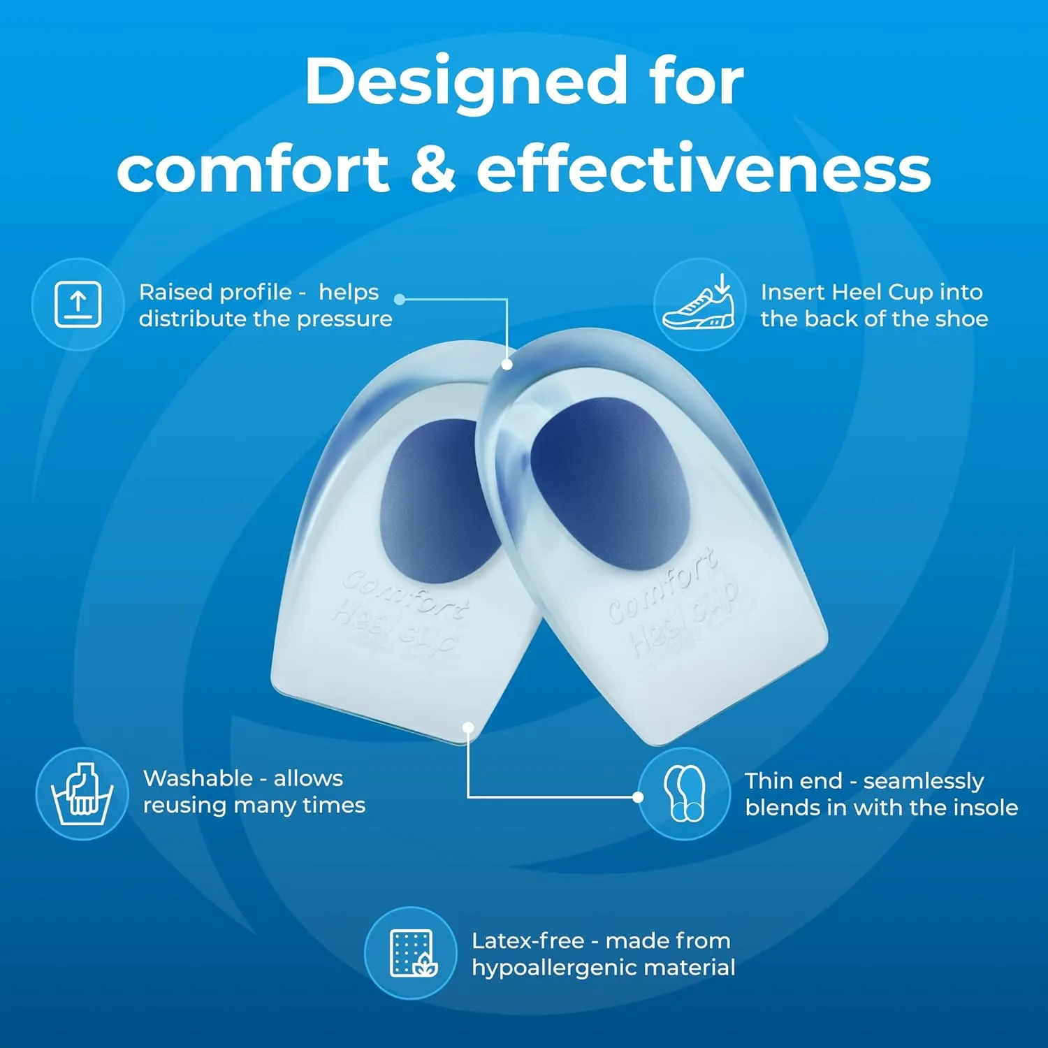 Gel Heel Pads, 6 Pack, FSA HSA Eligible, for Achilles Tendonitis, Shoe Wedge Inserts for Plantar Fasciitis, Bone Spur, Foot Pain Relief Support, Comfort Cushion Insoles for Women/Men