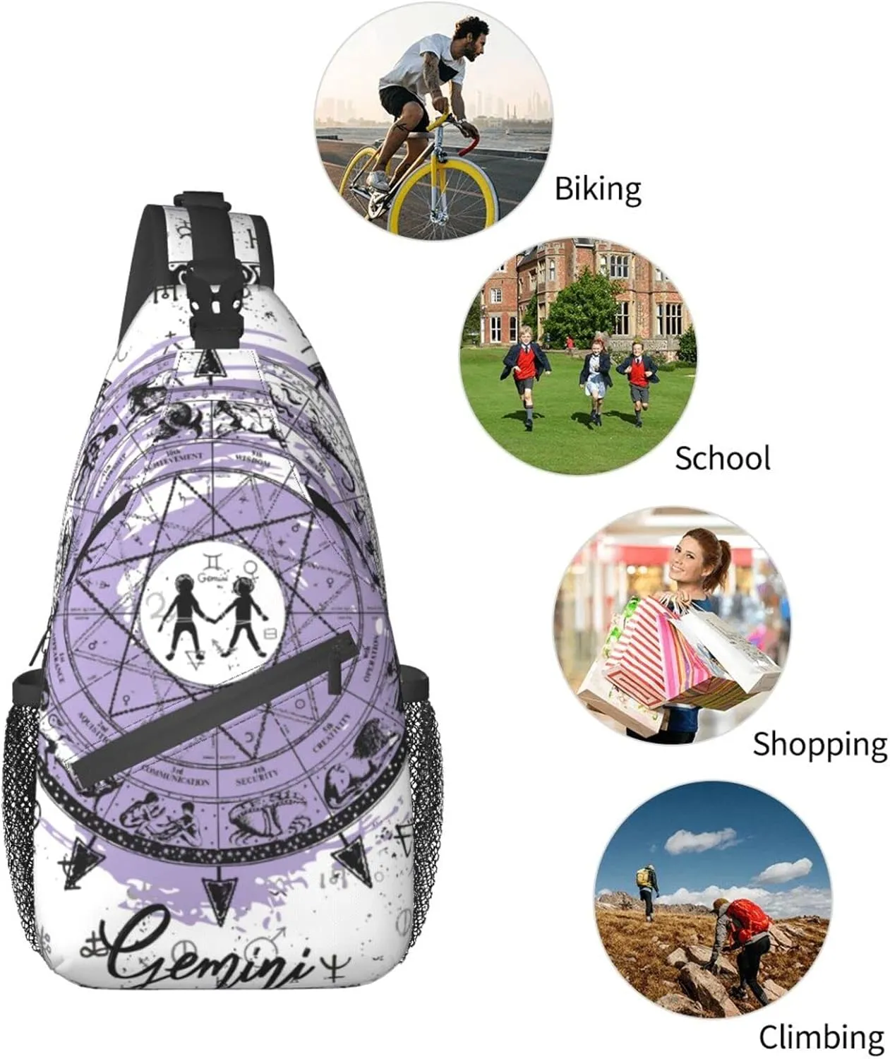 Gemini Sling Bag Personalized Constellations Chest Bag Travel Hiking Chest Bag Daypack Outdoor Sports Bag For Women Men