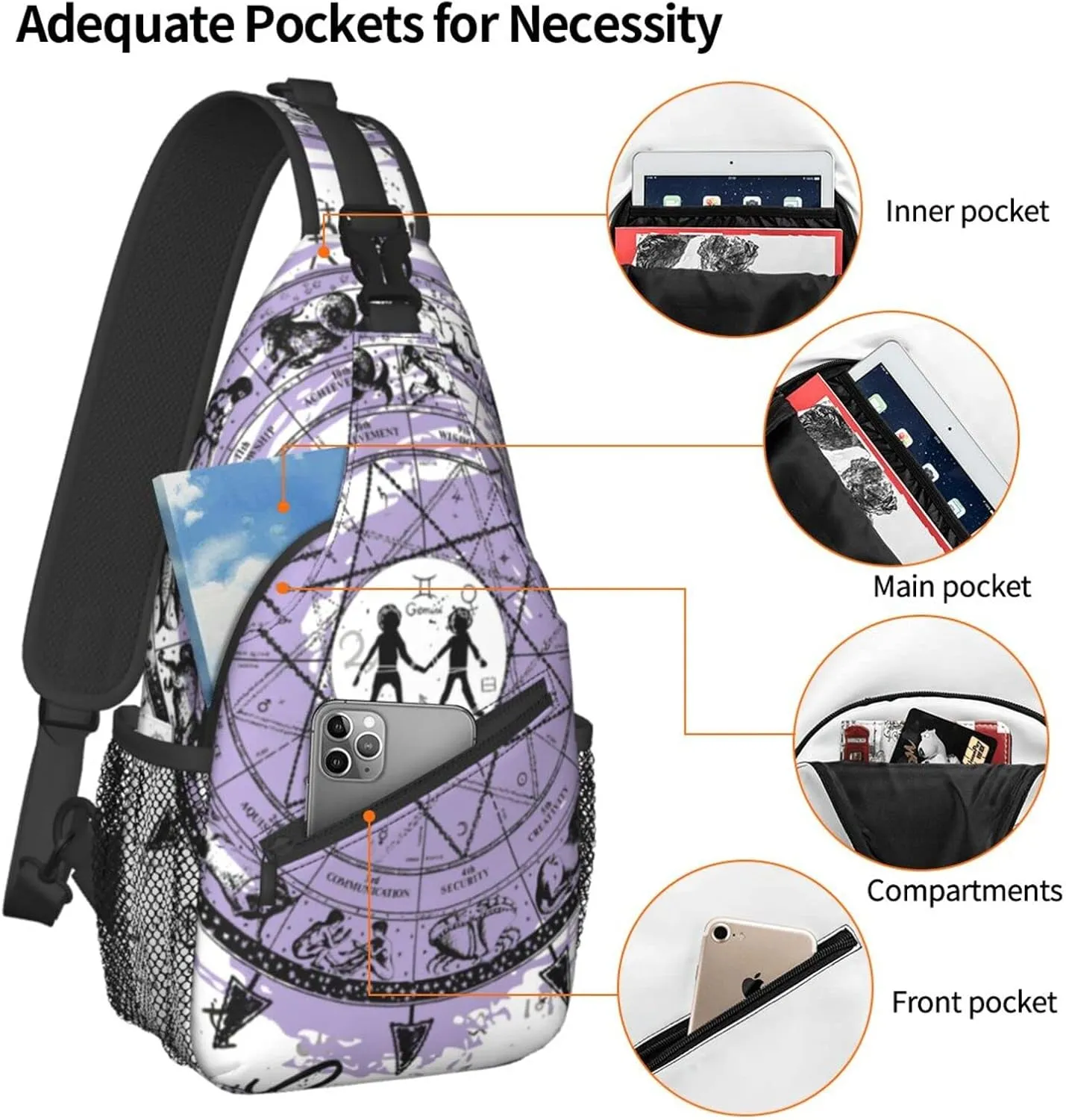 Gemini Sling Bag Personalized Constellations Chest Bag Travel Hiking Chest Bag Daypack Outdoor Sports Bag For Women Men