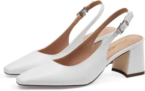 GENSHUO Slingback Heels for Women Pumps Square Closed Toe Low Chunky Block Heel Dress Pumps Comfortable Slip On Work Wedding Casual Office Shoes