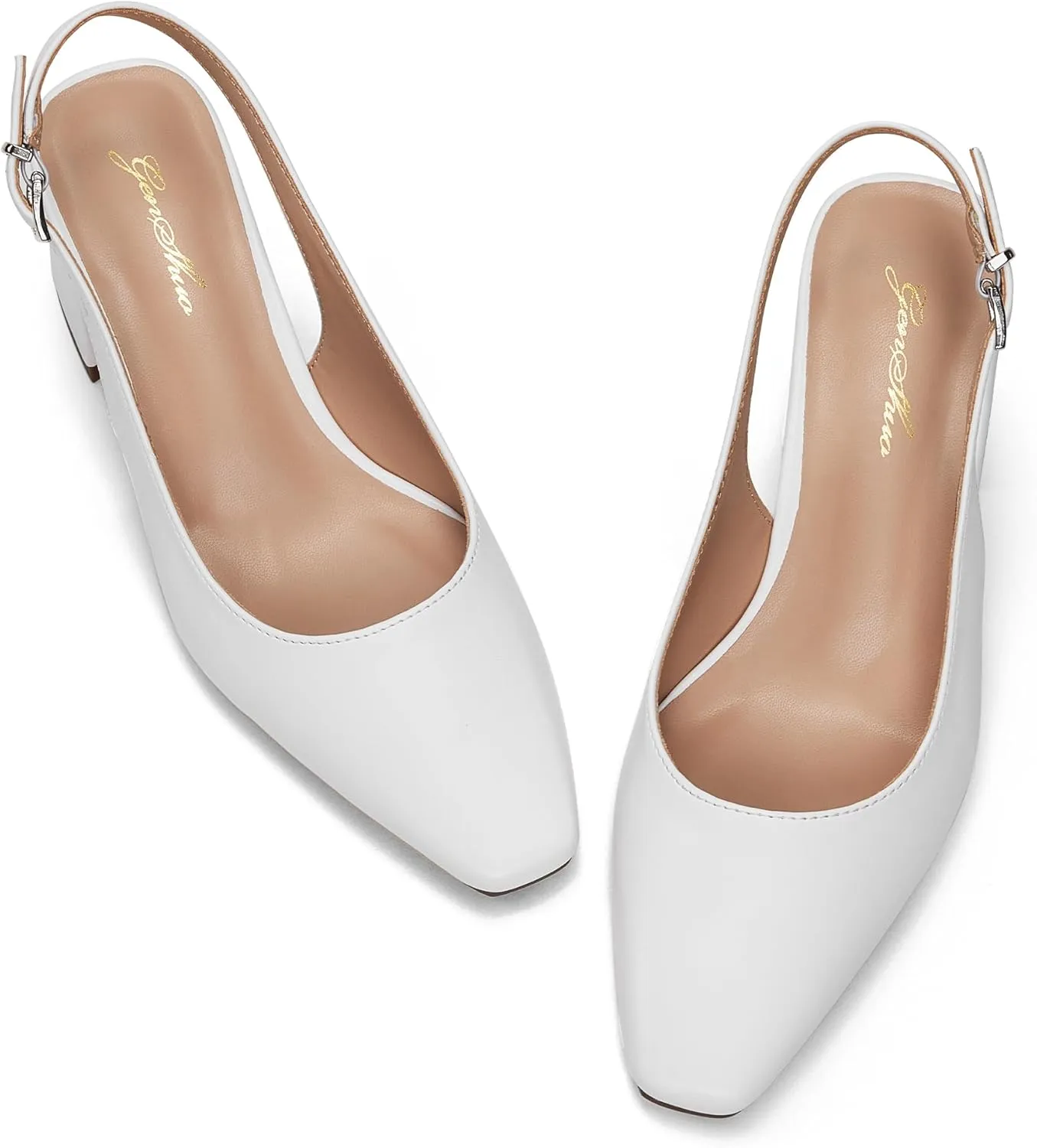 GENSHUO Slingback Heels for Women Pumps Square Closed Toe Low Chunky Block Heel Dress Pumps Comfortable Slip On Work Wedding Casual Office Shoes