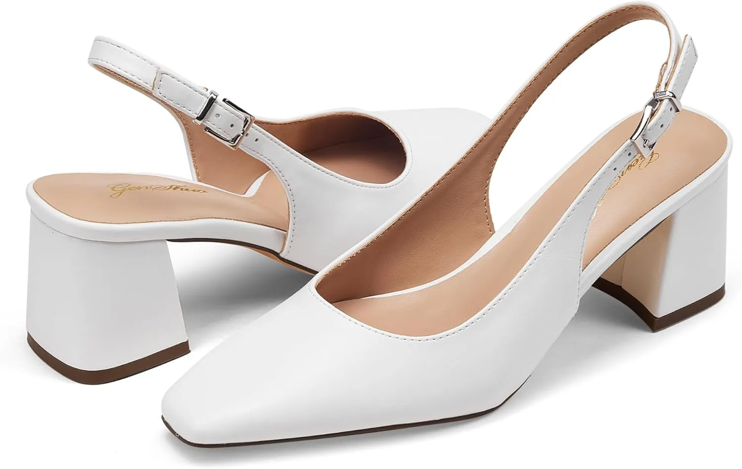 GENSHUO Slingback Heels for Women Pumps Square Closed Toe Low Chunky Block Heel Dress Pumps Comfortable Slip On Work Wedding Casual Office Shoes