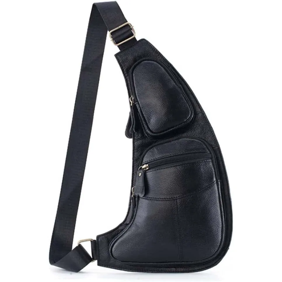 Genuine Leather Chest Bag For Men Leather Shoulder Bag Personality Messenger Bag  Casual Bag