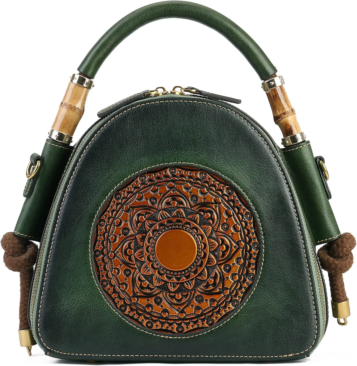 Genuine Leather Pocketbooks for Women, Retro Organizer Top Handle Satchel Totem Leather Handbag Ladies