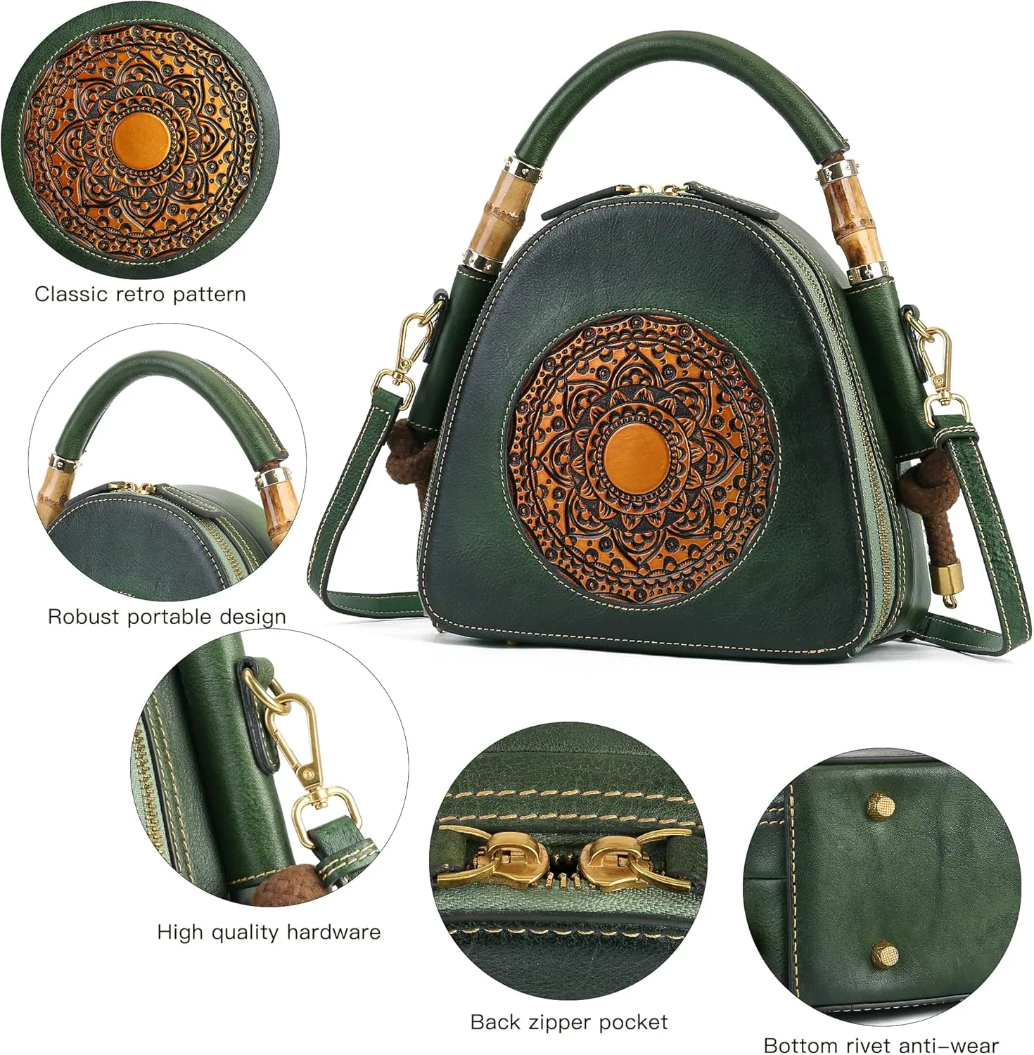 Genuine Leather Pocketbooks for Women, Retro Organizer Top Handle Satchel Totem Leather Handbag Ladies