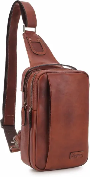 Genuine Leather Sling Bag for Men and Women Chest Bag Purse Crossbody Shoulder Bags Backpack Hiking Backpack Daypack (Brown)