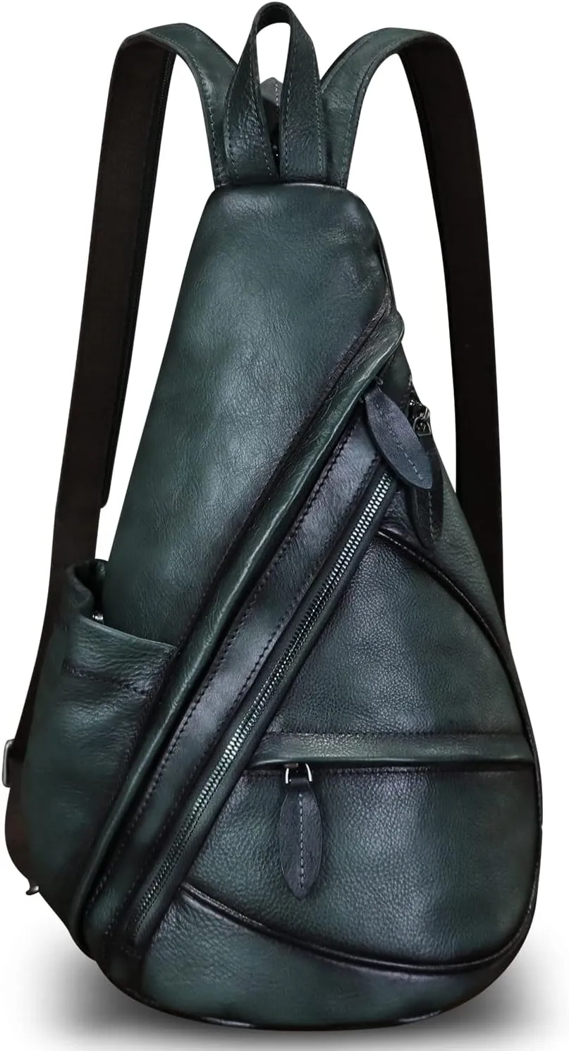 Genuine Leather Sling Bag for Men and Women Leather Sling Backpack Purses Chest Bag Crossbody Shoulder Fanny Bag