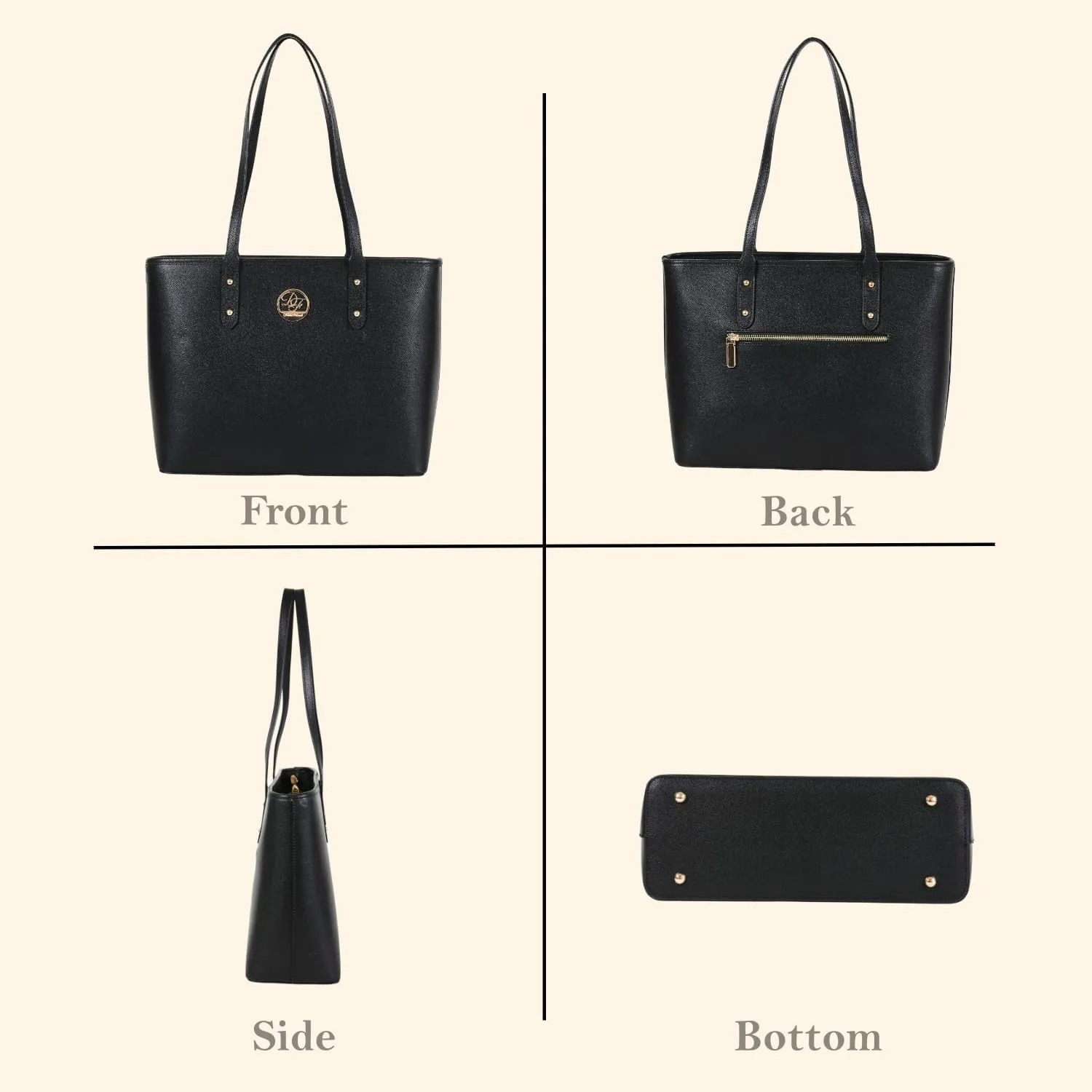 Genuine Leather Tote Bag for Women Shoulder Bag with Zipper Closure