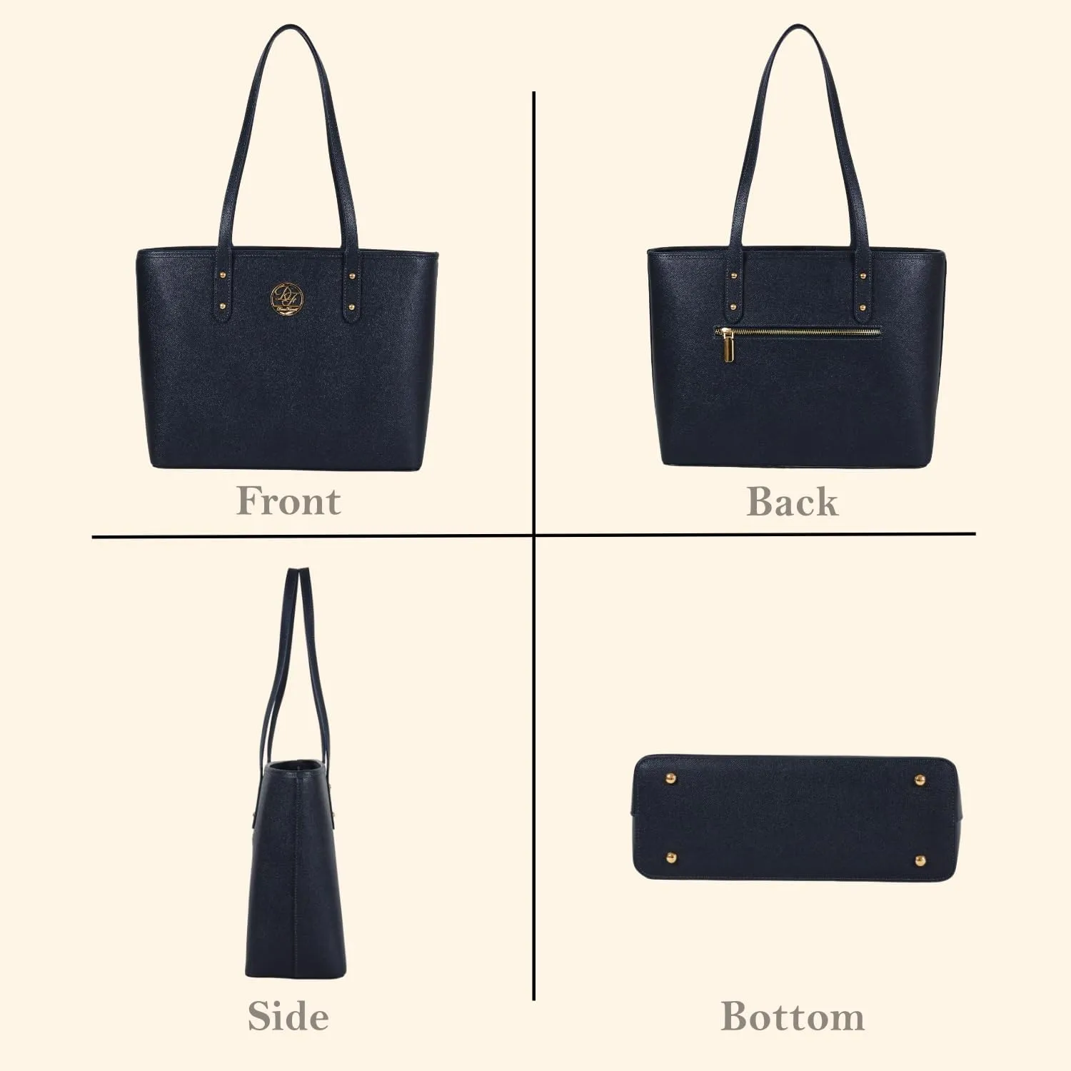 Genuine Leather Tote Bag for Women Shoulder Bag with Zipper Closure