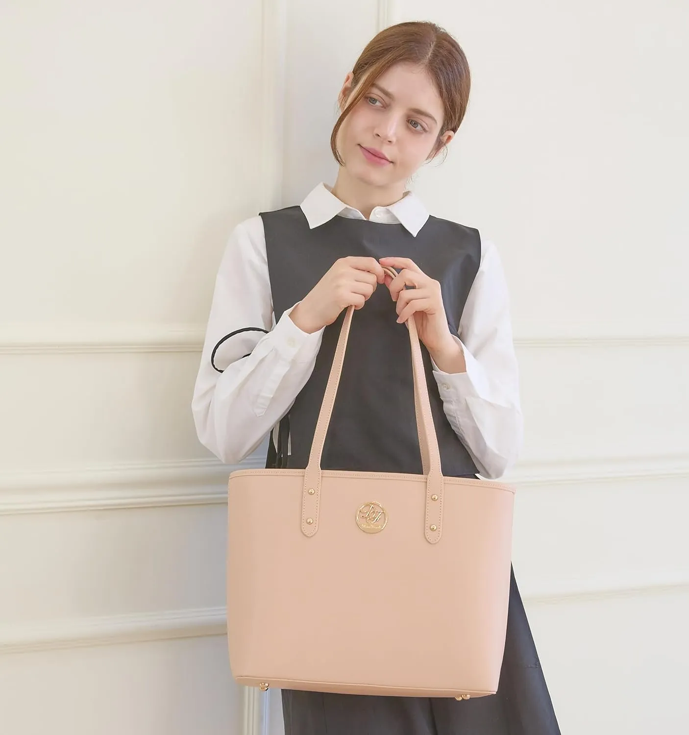 Genuine Leather Tote Bag for Women Shoulder Bag with Zipper Closure