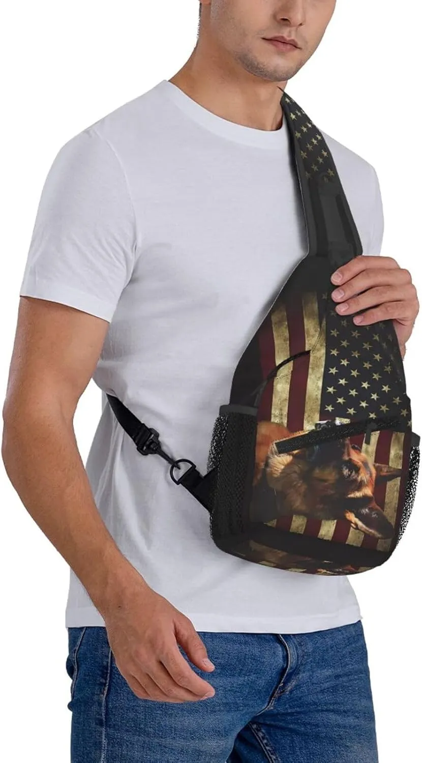 German Shepherd American Crossbody Backpack Dachshunds Dog Chest Bag Lightweight One Strap Backpack Multipurpose Travel Hiking For Men Women