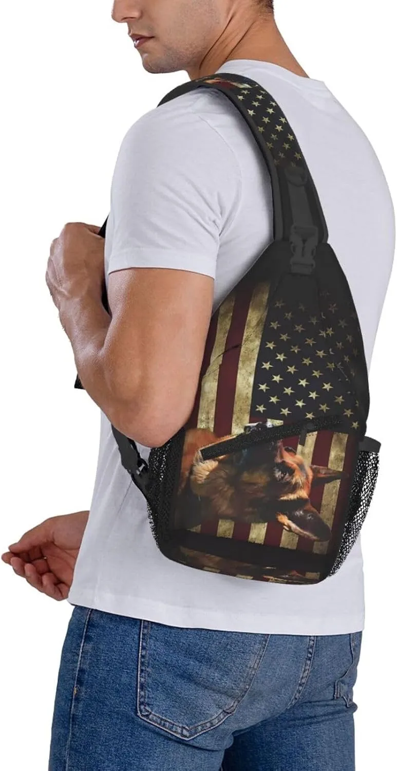 German Shepherd American Crossbody Backpack Dachshunds Dog Chest Bag Lightweight One Strap Backpack Multipurpose Travel Hiking For Men Women