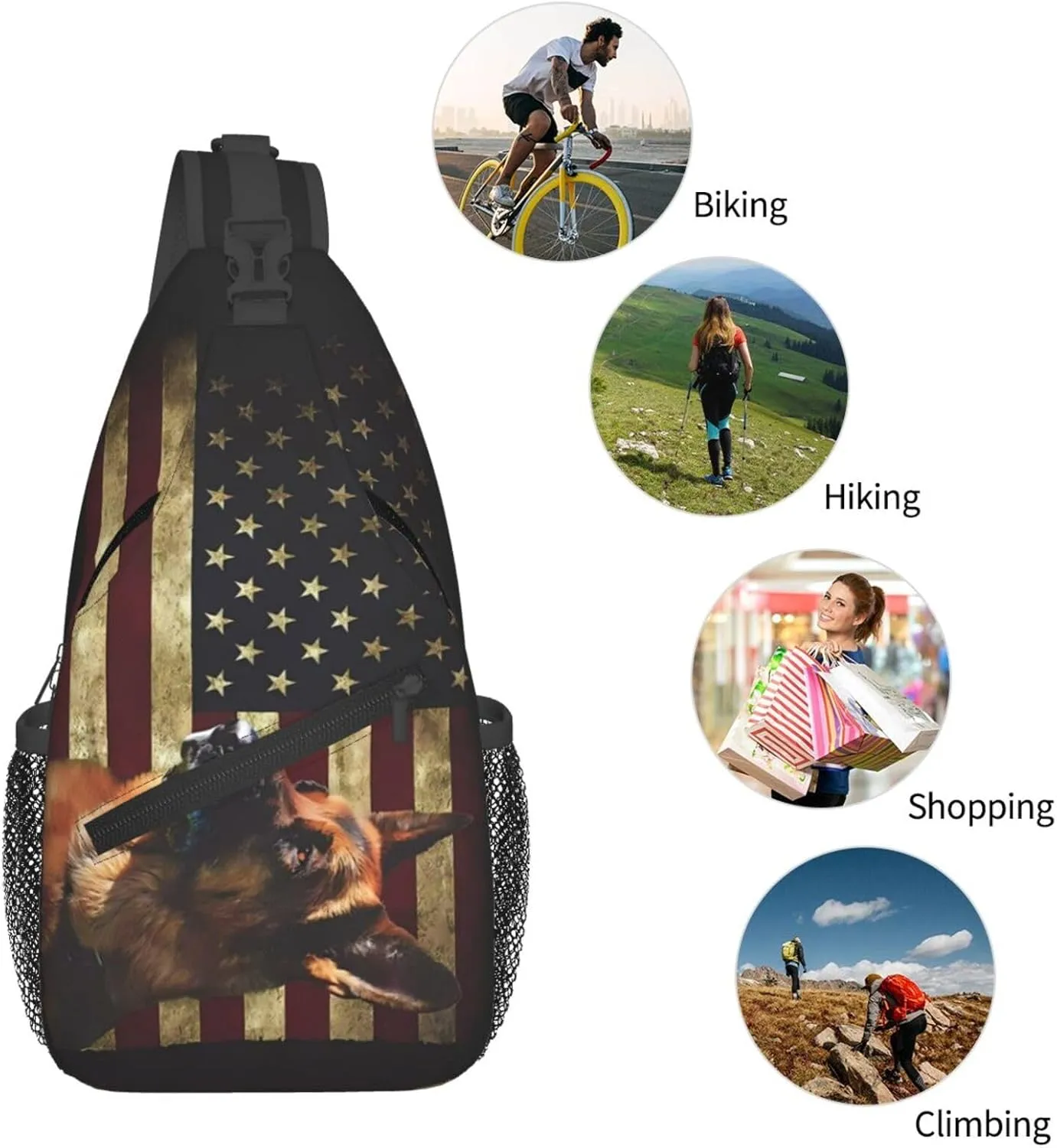 German Shepherd American Crossbody Backpack Dachshunds Dog Chest Bag Lightweight One Strap Backpack Multipurpose Travel Hiking For Men Women